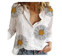 TIMEMEAN Hauts Femme Chemise Boutonnée à Imprimé Marguerites/Pois/étoiles Tops Décontractés à Manches Longues Et Col en V en Coton Et Lin