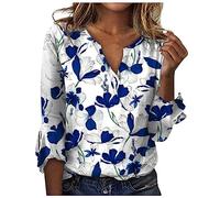 TIMEMEAN Hauts Verts à Manches 3/4 pour Femmes T Shirt Ecriture Femme Chemise Transparente Femme Sexy Top Col V Femme Chemise Femme Bleu Foncé Chemise Flanelle Tops A Manches Longues Chemisier Ete