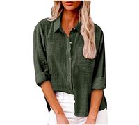 TIMEMEAN Tops Femme,Chemises à Boutons pour Femmes Chemisiers Boyfriend Surdimensionnés à Manches Longues Roulées Et Col en V Tops De Bureau De Couleur Unie