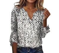 TIMEMEAN Tshirt Femme,T-Shirt Femme Bell à Manches 3/4 Et Col V Tops D'Été à Imprimé Floral Boho Et Décontracté Chemisier Going Out