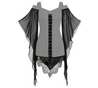 TIMEMEAN Tunique pour Femme Chemisier Gothique Criss Cross Halloween Hauts Steampunk Décontractés à épaules Dénudées Et Manches Papillon