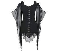 TIMEMEAN Tunique pour Femme Chemisier Gothique Criss Cross Halloween Hauts Steampunk Décontractés à épaules Dénudées Et Manches Papillon