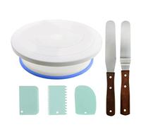 TIMESETL 360 ° Plaque Tournante de Gâteau avec Bague Anti-dérapant + 2pcs Spatules en Acier Inoxydable + 3pcs Plastique Palette de Pâtisserie Palette Pécoration de Gâteau 28/23/13cm