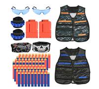 TIMESETL 90PCS Ensembles Gilet Tactique pour Armes à feu N-Strike Elite Series avec fléchettes de Recharge, Clips de rechargement, Masques Tactiques, Serre-Poignets et Verres de Protection