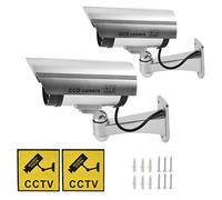 TIMESETL Camera Factice pour Exterieur et Intérieure 2Pcs Caméra Fausse Caméra de Surveillance Caméra Factice avec LED Infrarouge Clignotante Rouge d'avertissement, Caméra Fausse de Sécurit, Argent