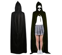 TIMESETL Cape à Capuche Noire Cape Halloween Déguisement Halloween Adulte Cape de Sorciere Longue Costume Halloween Adulte Cape Vampire Adulte Homme Femme, Déguisement de Sorcière pour Adulte, 130CM