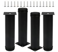 TIMESETL Pieds de Meuble Noirs en Métal 20 cm 4Pcs Pied de Bureau en Acier Inoxydable Support de Barre de Table Antidérapants Pieds de Meubles Réglables Rallonge Pied de Table/Armoire, avec 16 Vis