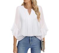 Timeson Chemisier habillé à manches 3/4 pour femme - Décontracté - En mousseline de soie, blanc, Taille M