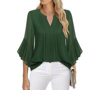 Timeson Chemisier habillé à manches 3/4 pour femme - Décontracté - En mousseline de soie - Pour le travail et le bureau, vert militaire, Taille M