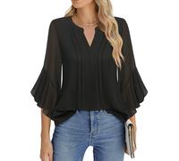 Timeson Chemisier habillé à manches 3/4 pour femme - Décontracté - En mousseline de soie - Pour le travail et le bureau, noir, Taille M