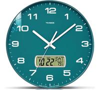 TIMESS Horloge Murale, Cadran de 33 cm, sans tic-tac, silencieuse, à Piles, analogique avec écran LCD pour Calendrier perpétuel et température F°, idéale pour la décoration Moderne de la Maison, du