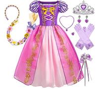 Timesun Fille Robe de Princesse Raiponce avec Accessoires Déguisement de Princesse Robe Tulle Maxi Anniversaire Fête Halloween Noël Partie Carnaval Cosplay Robe de Soirée (140, Violet)