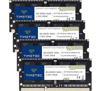 Timetec 32Go KIT(4x8Go) DDR3 / DDR3L 1600MHz PC3-12800 Non-ECC sans Tampon 1,35V/1,5V CL11 2Rx8 Double Rang 204 Broches SODIMM Ordinateur Portable PC Ordinateur mémoire RAM PCB Noir
