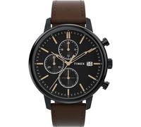 Timex Chicago TW2W13200 Montre 45 mm pour Homme, avec Bracelet en Cuir Brun et Cadran Noir