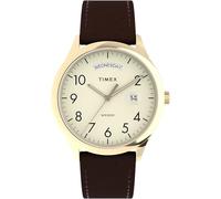 Timex Easy Reader Montre pour Homme 40 mm - Bracelet en Cuir Marron, Cadran Blanc crème, boîtier doré, TW2W68400
