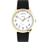 Timex Easy Reader Montre pour Homme 40 mm - Bracelet en Cuir Noir, Cadran Blanc, boîtier argenté, TW2W68300