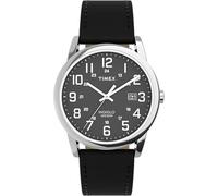 Timex Easy Reader TW2Y12800 Montre, 38 mm, Bracelet en Cuir Noir avec Cadran Noir et boîtier argenté, pour Hommes