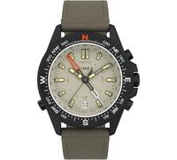 Timex Expedition North Montre pour hommes, 43 mm, bracelet en cuir vert Ecco DriTan™, à ouverture rapide, en deux pièces, cadran beige, boîtier noir IP TW2V21800
