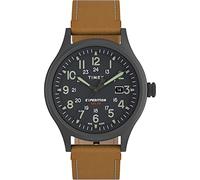 Timex Expedition® TW4B24700 Scout Solar Montre, 40 mm, boîtier gris acier, cadran gris, bracelet en cuir brun clair, pour hommes