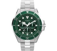 Timex Harborside Coast Montre multifonction pour homme 43 mm Bracelet en acier inoxydable Cadran vert Boîtier argenté