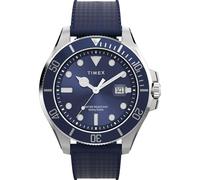 Timex Harborside Coast Montre pour homme 43 mm - Bracelet noir, cadran bleu, boîtier argenté