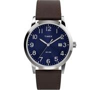Timex Main Street - Montre pour Homme - 38 mm - Bracelet Marron - Cadran Bleu - Boîtier argenté