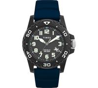 Timex Main Street Montre pour hommes, 42 mm, bracelet en silicone bleu, cadran noir, boîtier noir TW5M61100