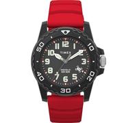 Timex Main Street Montre pour hommes, 42 mm, bracelet en silicone rouge, cadran noir, boîtier noir TW5M61000