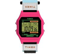 Timex Main Street Montre unisexe, 36 mm, bracelet en nylon bleu, cadran numérique, boîtier rose TW2W72200