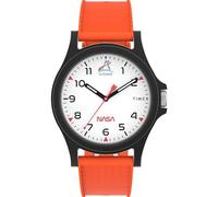 Timex Main Street TW2Y13000 Montre Unisexe 40 mm, Bracelet en Silicone Orange, Cadran Blanc, boîtier Noir