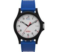 Timex Main Street TW2Y13100 Montre Unisexe 40 mm, Bracelet en Silicone Bleu, Cadran Blanc, boîtier Noir