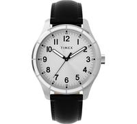 Timex Main Street TW2Y16000 Montre pour Hommes, 42 mm, Bracelet en Cuir Noir, Cadran argenté, boîtier argenté