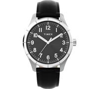 Timex Main Street TW2Y16100 Montre pour Hommes, 42 mm, Bracelet en Cuir Noir, Cadran Noir, boîtier argenté