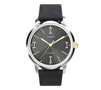 Timex Marlin Automatic Montre pour hommes, 40 mm, bracelet en cuir noir à ouverture rapide, en deux pièces, cadran noir, boîtier en acier inoxydable TW2W33900