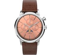 Timex Marlin Montre pour hommes, 40 mm, bracelet en cuir marron à ouverture rapide, en deux pièces, cadran rose doré, boîtier en acier inoxydable TW2W51100