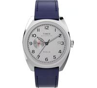 Timex Marlin TW2V61900 Montre automatique Cadran argenté Bracelet en cuir Bleu