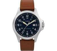 Timex Montre Expedition Field Post Solar TW2V03600 41 mm Homme, Cadran bleu, Bracelet cuir brun