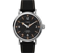 Timex Men's Standard 40mm Watch - Silver-Tone Case Black Dial with Black Leather & Fabric Strap