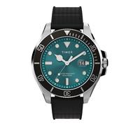 Timex Trend Montre pour hommes, 43 mm, bracelet en caoutchouc synthétique noir, à ouverture rapide, en deux pièces, cadran vert, boîtier argenté TW2V91700