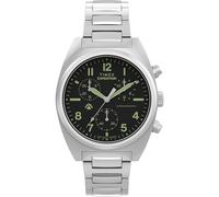 Timex Montre chronographe pour homme Expedition Capstone 41 mm - Bracelet argenté, cadran noir, boîtier argenté