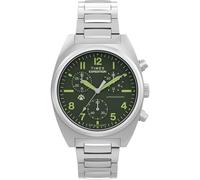 Timex Montre chronographe pour homme Expedition Capstone 41 mm - Bracelet argenté, cadran vert, boîtier argenté