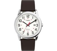 Timex Montre classique pour homme Easy Reader 38 mm - Bracelet marron cadran blanc boîtier argenté