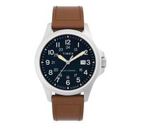 Timex Montre Expedition Field Post Solar TW2V03600 41 mm Homme, Cadran bleu, Bracelet cuir brun