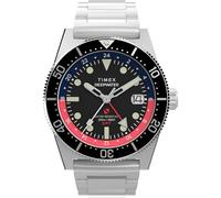 Timex Montre Homme Deep Water Reef 41 mm, Acier Inoxydable/Acier Inoxydable/Noir/Rouge, Bracelet