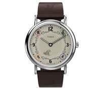 Timex Montre Homme Harry Potter Gryffondor House 38mm - Bracelet Cuir Marron avec Cadran Crème et Boîtier Argenté TW2Y76300