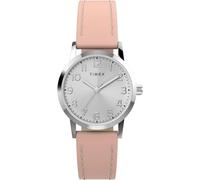 Timex Montre Main Street 30 mm pour femme - Bracelet rose - Cadran argenté - Boîtier argenté