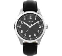 Timex Montre Main Street 42 mm pour homme - Bracelet noir - Cadran noir - Boîtier argenté