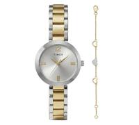 Timex Montre Main Street pour femme - 28 mm - Bracelet bicolore - Cadran argenté - Boîtier argenté