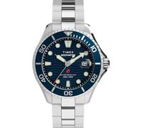 Timex Montre Meridian d'eau profonde pour homme - Bracelet en acier inoxydable - Cadran bleu - Boîtier en acier inoxydable
