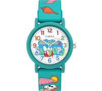 Timex Montre Mixte Peanuts Just Beachy 36 mm - Bracelet en Silicone Vert, Cadran Blanc, boitier Vert TW2V78500